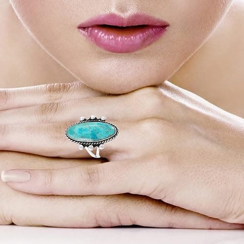 Turquoise Ring Sterling Silver 925 Genuine Gemstones Size 6 to 11 thumbnail 2
