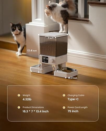 oneisall Automatic Cat Feeder for 2 Cats, 20 Cups/5L Automatic Cat Food Dispenser for Small Pets Indoor, Timed Cat Feeder for Dry Food(White) thumbnail 9