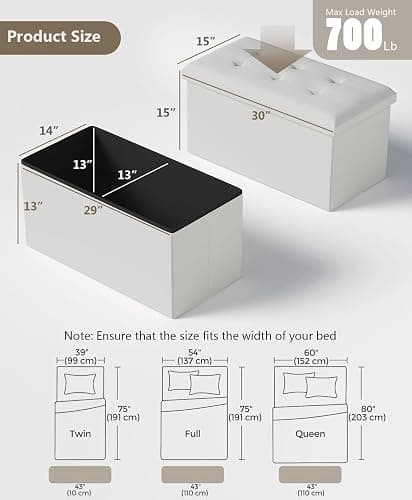 OS MOTOR Folding Storage Ottoman Bench, Multi-Functional Ottoman Foot Rest, End of Bed Bench, Storage Chest for Living Room, Bedroom, Hallway, Entryway, Holds Up to 600 lbs (White, 30 Inches) thumbnail 3