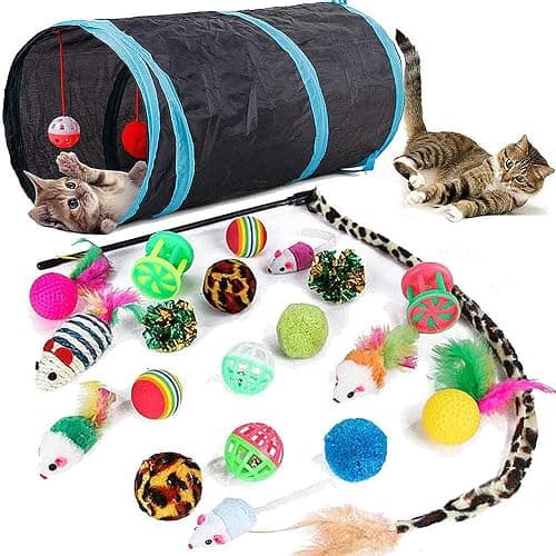 21 Pcs Cat Toys for Indoor Cats Collapsible Cat Tunnel Interactive Feather Teaser Wand Ball Toy for Kitten Cats - Image 1