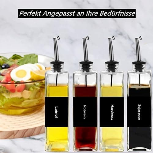 BIKALAN Ölflasche mit Ausgießer, Kaffee Sirup Spender Glas Set, Olivenöl Flasche Set, 500ML Ölspender Glas, Oil Dispenser Sirup Pumpspender mit 40 Aufkleber, Trichter (Schwarz, 500 Milliliter) thumbnail 5