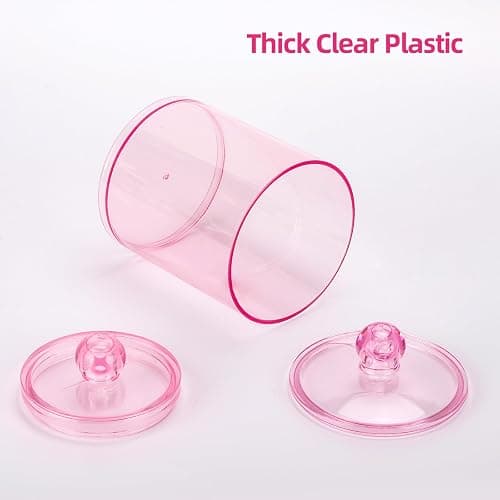 Tbestmax 12 oz & 10 oz Qtip Holder - 4 Pack Restroom Bathroom Organizers and Storage Containers, Pink Plastic Apothecary Jars with Lids for Cotton Swab, Cotton Round Pads, Floss thumbnail 4
