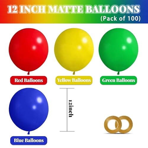 ASIYUHY Red Blue Green Yellow Balloons 100pcs 12 Inch Primary Color Balloon | Thick Latex Helium Matte Blue Yellow Red Green Balloon for Carnival Circus Kids Birthday Baby Shower Party Decorations thumbnail 3