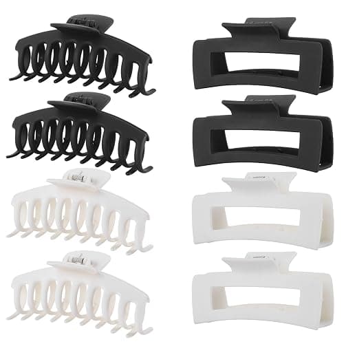 LuSeren 8 Pack White and Black Hair Clips for Women 4.3 Inch Large Hair Claw Clips for Women Thin Thick Curly Hair, Big Matte Banana Clips,Strong Hold jaw clips - White and Black - Image 1