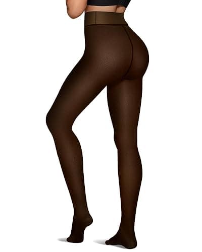 OEAK Womens Fleece Lined Tights Sheer Fake Translucent Pantyhose Thermal Tights High Waisted Footed Leggings - Image 1