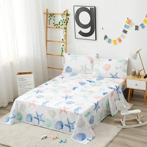 JSD Beach Theme Kids Printed Sheet Set Full, 4 Piece Starfish Jellyfish Coastal Summer Microfiber Bed Sheets Deep Pocket thumbnail 2