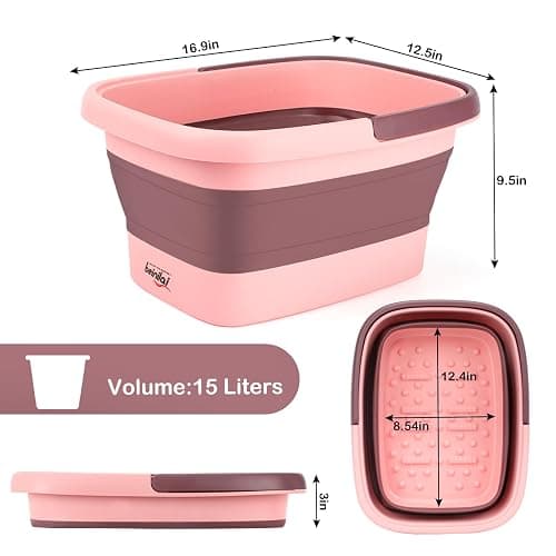 Foot Bath Collapsible Foot Soak Tub,Beinilai Collapsible Foot Bath Basin,Multifunction Plastic Basin with Handles,Foot Tub for Soaking Feet-Pink thumbnail 4