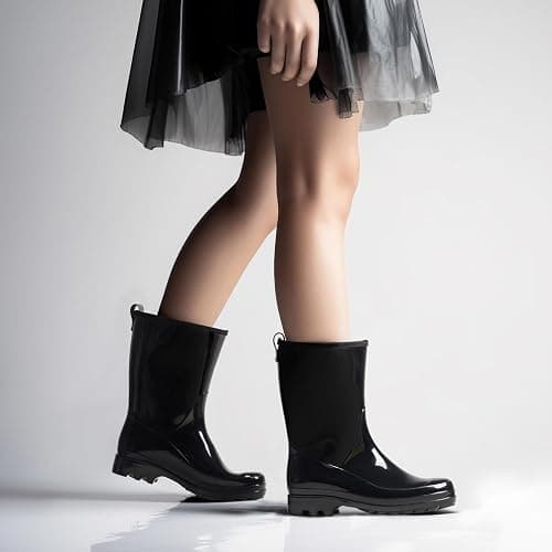 HISEA Women's Mid Calf Rain Boots Waterproof Garden Shoes Anti-Slipping Rainboots for Ladies with Comfort Insole Lightweight Rubber Short Rain Shoes Outdoor Work Boots - 6 - Black thumbnail 4