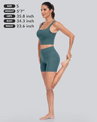 CHRLEISURE 6 Packs Womens Biker Shorts with Pocket, 5 Inch High Waisted Tummy Control Spandex Yoga Workout Shorts thumbnail 6