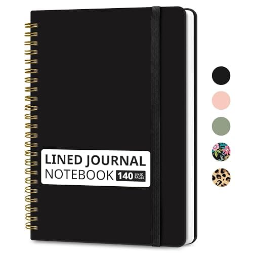 Taja Lined Spiral Journal Notebook for Women & Men, 140 Pages, College Ruled Hardcover Notebook for Work & Note Taking, Journals for Writing, A5(5.7" x 7.9") - Black - Image 1