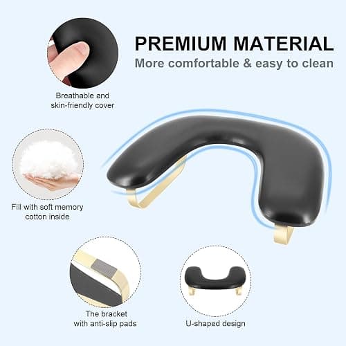 Arm Rest for Nails Tech,Comfortable Leather U Shaped Manicure Hand Rest Pillow Cushion,Ergonomic Slope Nail Arm Rest Stand for Nails Salon,Detachable Bracket,Easy to Clean(Black） thumbnail 6