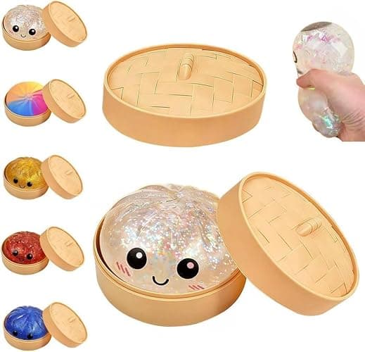 Dumpling Squishy Mystery Box, Slow Rising Glitter Squishy Dumpling Toy, Anxiety Relief Fidget, Stocking Stuffers with Food Steamer Stretchy Desk Toys (Glitter White) - Image 1