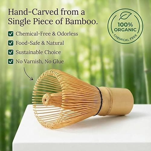 ARTDOU 100-Prong Bamboo Matcha Whisk (Chasen) - Traditional Green Tea Powder Stirrer & Mixer, Authentic Handcrafted Macha Wisk, Better Than Electric Frother for Matcha Latte, Kitchen Gift for Women thumbnail 2