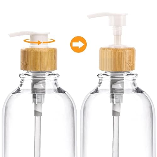 Bamboo Bathroom Accessories Set 4 Pcs - Clear Toothbrush Holder Plastic Soap Dispenser and 2 Qtip Holder Cotton Swab/Pad/Ball Container Jar thumbnail 4