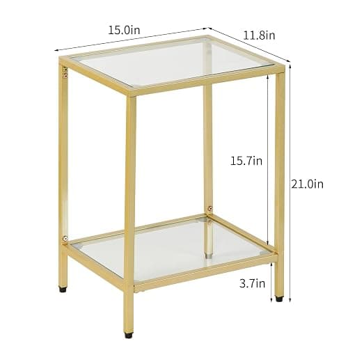 Gawicpy Modern 2-Tier Tempered Glass End Table - Stylish Black Metal Side Table for Small Spaces, Perfect for Living Room & Bedroom (Gold, 1PCS) thumbnail 3