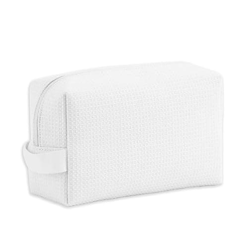 DYSHAYEN Small Waffle Makeup Bag for Travel, White | Cotton Material, Zipper Closure, Portable, Organizer for Cosmetic Accessories, Brushes, Skincare - Image 1
