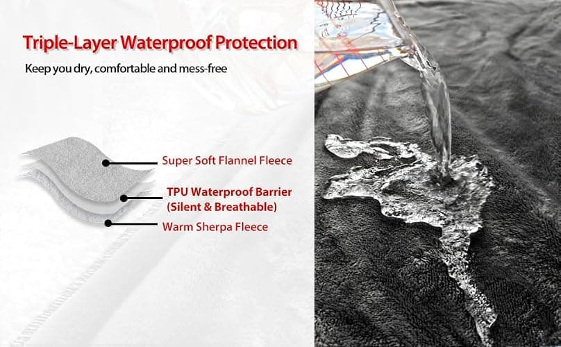 Haltune Water Proof and Stain Proof Blanket for Intimate Moment, Black Waterproof Blanket for Love King Size 90'' x 80'', Waterproof Throw Blanket for Couples Against Spills thumbnail 5