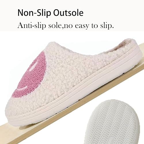 LINWIND Fuzzy Slippers for Women Men, Cute Retro Fluffy Happy Face House Slippers, Plush Memory Foam Slippers for Women Indoor and Outdoor Cozy Trendy Slip-On Shoes thumbnail 5