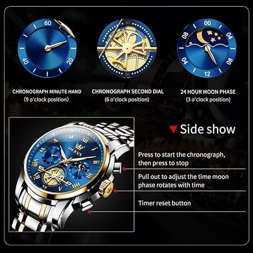 OLEVS Mens Watches Waterproof Stainless Steel Adjustable Bracelet Watch Quartz Analog Watch for Men Fashion Business Classic Mens's Wrist watch's Casual Watches Gold/Blue/Black/White/Face/Dial thumbnail 6
