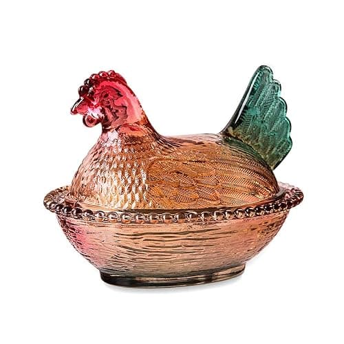 Gkesgm Crystal Glass Chicken-Shaped Candy Dish,Vintage Style Candy Bowl with Lid,Tabletop Dessert Plate Snack Bowl (Glazed) - Image 1