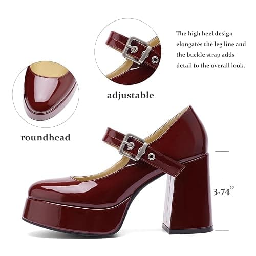 QIV Platform Mary Jane Heels for Women Chunky Block Heel Round Toe Closed Toe Dress Shoes thumbnail 5