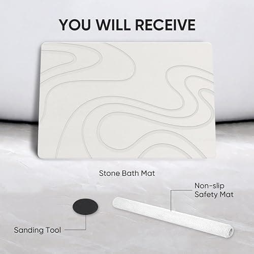 Jiloma Stone Bath Mat Diatomite Stone Mats for Bathroom Non-Slip Diatomaceous Earth Shower Mat Super Absorbent Bathroom Floor Mat Natural Easy to Clean(24 * 16 White) thumbnail 6