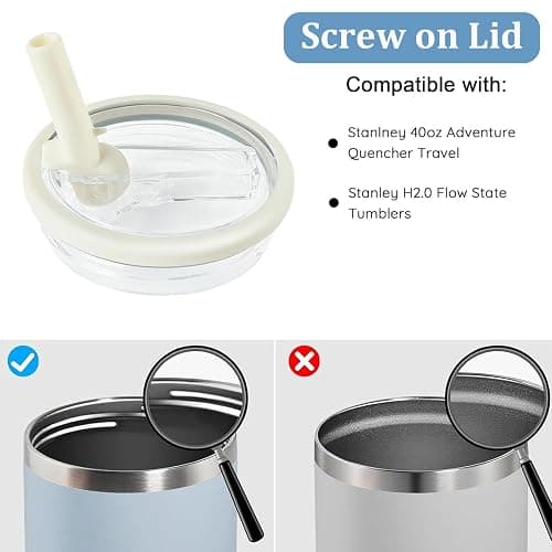 2pcs Stanley Cup Leakproof Lid with Straws for Stanley 40oz Replacement,No-Spill Cup Lids for Stanley Quencher,Tumbler Flip Straw Lid Include Cleaning Brush for Stanley Accessories (White) thumbnail 5