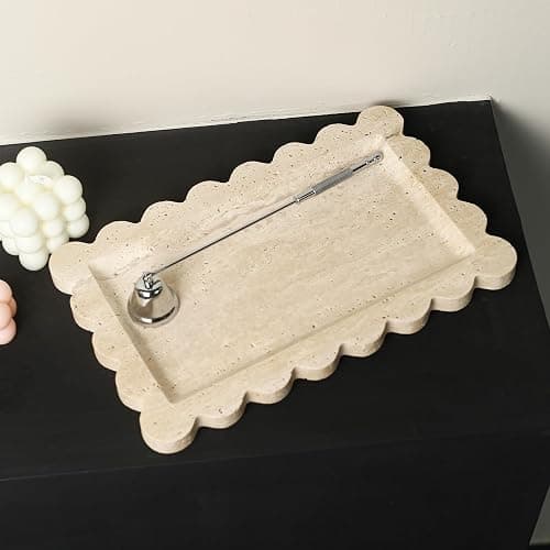 Natural 100% Marble Vanity Tray Luxury Scalloped Marble Storage Rectangle Italian Travertine Tray for Home Decor Stone Tray for Bathroom/Kitchen/Candle Key (Rectangle-11.8 * 7.4-Beige Travertine) thumbnail 7