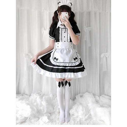 Harsever Maid Dress Cosplay Set Anime Costume French Maid Outfit Fake Collar French Maid Apron Adult Dress Fancy Costume Cosplay Dress Up Outfit Kit thumbnail 5