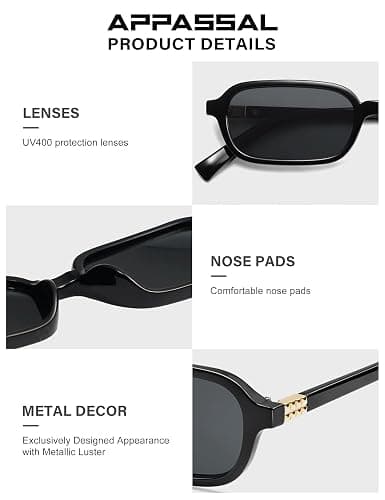 Appassal Retro Rectangular Sunglasses for Women Vintage Fashion Trendy Funny Small 90s Square Sunnies 2025 AP3698 thumbnail 5