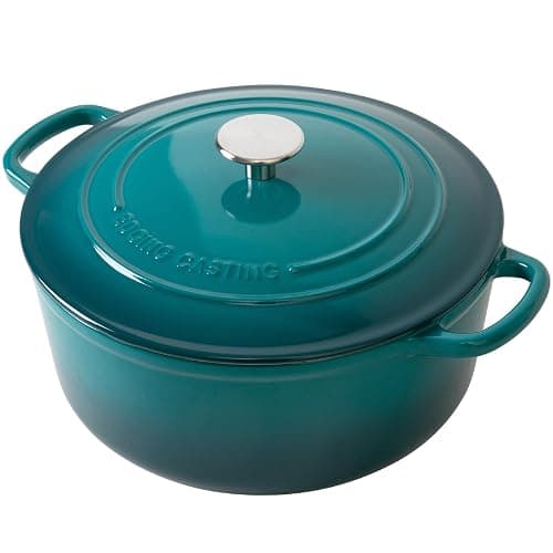 EDGING CASTING Enameled Cast Iron Dutch Oven Pot with Lid for Bread Baking, Cooking, Round Bread Oven Dual Handles, 7 Quart, Darkcyan thumbnail 4