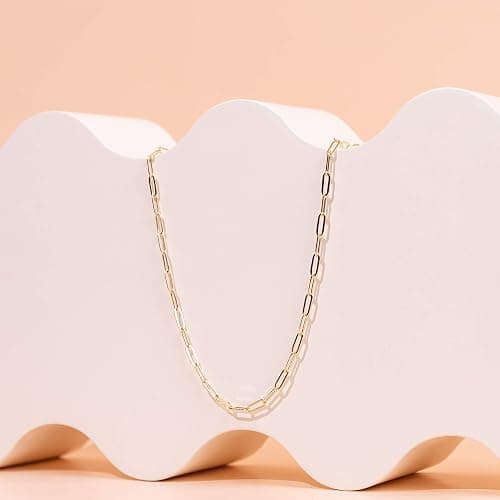 PAVOI 14K Gold Plated Curb Paperclip Box Sphere Bead Snake Herringbone and Figaro Chain Adjustable Necklace thumbnail 4