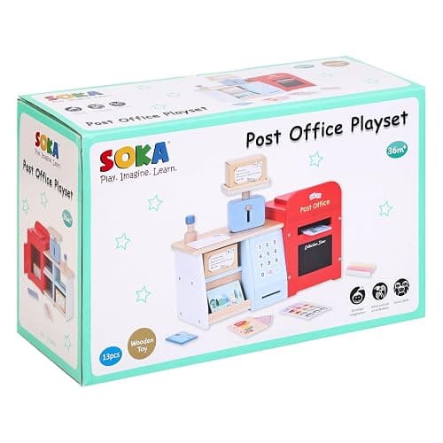 SOKA Wooden Post Office Play Set with Stamps and Mail Creative Pretend Play Toy Role Playset Educational Montessori Developmental Game For Kids Children Boys Girls 3 year old + thumbnail 6