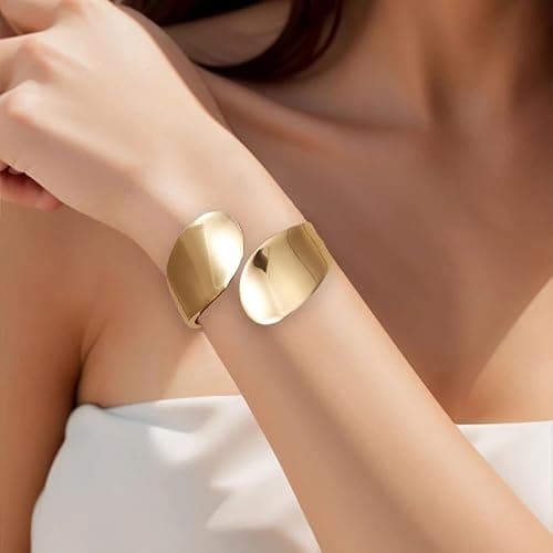 BROCC 2Pcs Gold Chunky Cuff Bracelets for Women Adjustable Bangle Gold Plated Twisted Hinged Bangle Bracelet Fashion Jewelry Trendy Cuff Bracelet for Daily Wear thumbnail 7