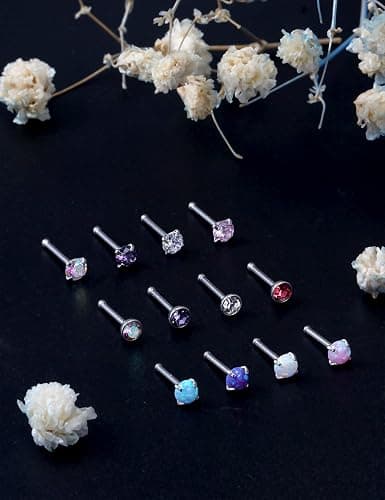 Uzgtvy 18G 20G 22G Opal Nose Rings Studs Surgical Steel Nose Nostril Piercing Jewelry for Women Men Opal CZ Size 1.5mm 2mm thumbnail 4