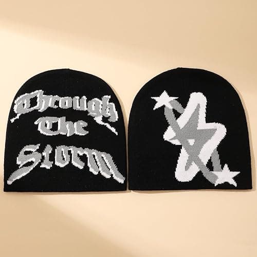 Punk Lightning Beanie Rock Skullies Knitted Hip Hop Hat Gothic Beanies Casual Outdoor Ski Hat Slouchy Skull Cap Black thumbnail 3