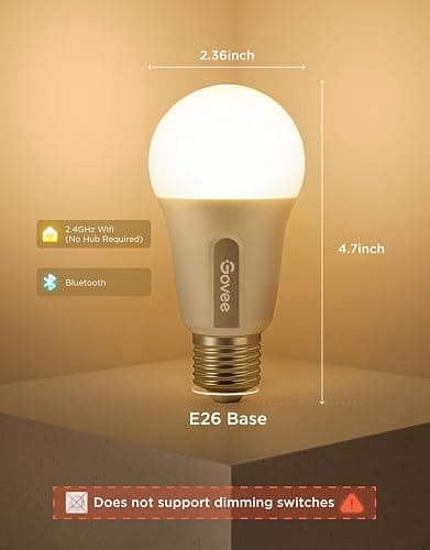 Govee Smart Light Bulbs, A19 LED Light Bulb, 800 Lumen, E26 Base | Works with Matter Alexa & Google Assistant, RGBWW Color Changing Light Bulb, Music Sync, WiFi & Bluetooth Connection, 2 Pack thumbnail 9