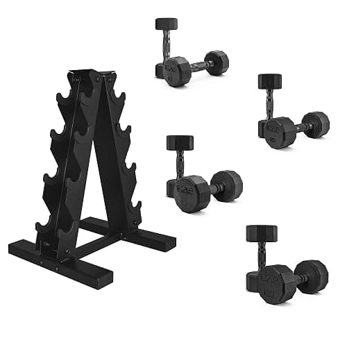 CAP Barbell Rubber Coated Dumbbell Weight Set with Vertical Rack | 100 lb, 150 lb, and 210 lb Options - Image 1