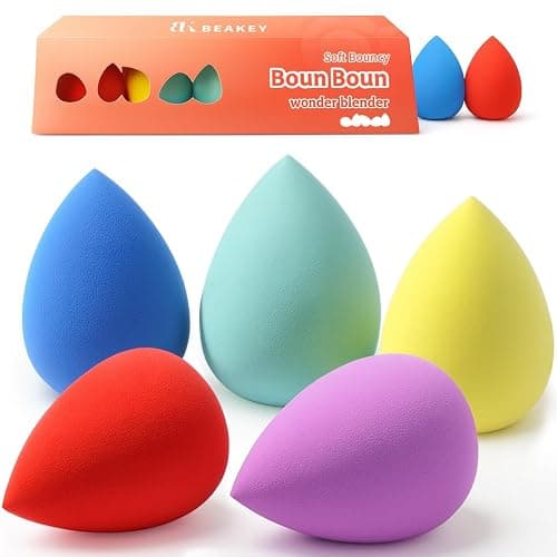 BEAKEY Makeup Sponge Set, 5 Pack Foundation Beauty Sponges & Soft Blenders | Micro Porous Low Absorption, for Liquid Cream & Powder Application, Latex Free Vegan & Cruelty-Free, Reusable & Durable - Image 1