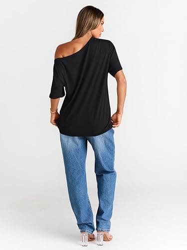Trendy Queen Womens Off The Shoulder Tops Oversized T-Shirts Short Sleeve Tees Summer 2025 Casual Spring Fashion Clothes thumbnail 5