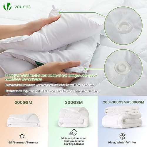 vounot® Couette Légère 200GSM 135x200 cm Couette Tempérée en Microfibre Couverture Douce avec Rembourrage Moelleux Couette Respirante Certifiée Oeko-Tex Blanc thumbnail 5