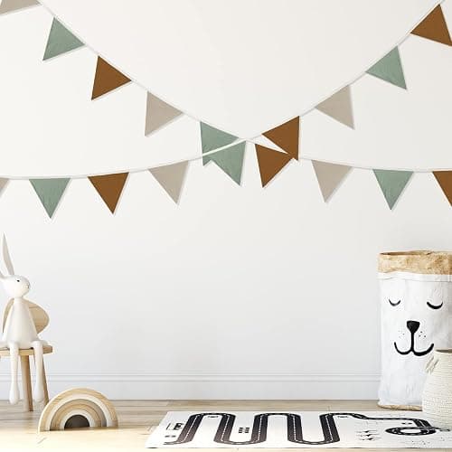 Oudain 2 Pcs Pennant Banner Flags Nursery Garland Triangle Bunting Flags Playroom Wall Decor Banner for Nursery Baby Shower Birthday Boho Wedding Party Event, Each 7.75 ft(Retro Color) thumbnail 2