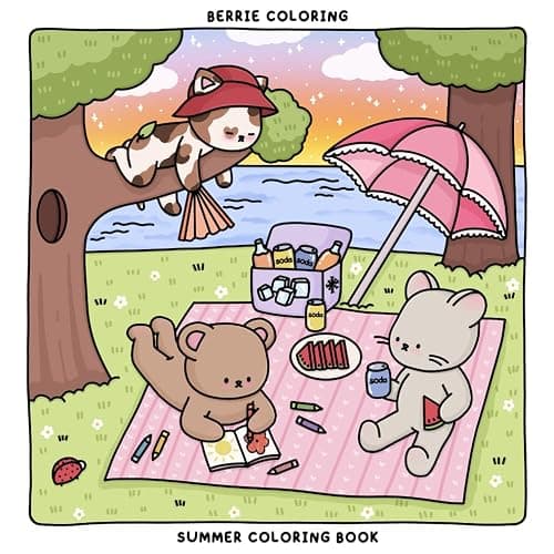 Berrie Coloring Summer: Cute and Cozy Coloring Book for Kids & Adults Featuring Easy to Color Animal Illustrations and Adorable Scenes (Cute & Cozy Coloring Books) - Image 1