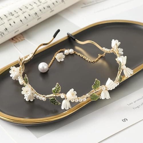 AHONEY Flower Headband for Women Girls Hair Vine Gold Leaf Boho Headband Wedding Fairy Accessories Headpiece Bridal Crown (Floral) thumbnail 7