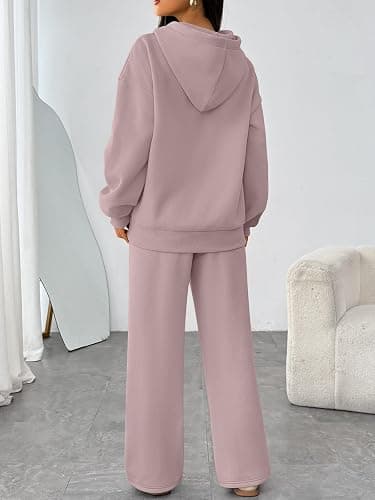 Trendy Queen Womens 2 Piece Lounge Sweat Sets Matching Sweatsuits | Oversized Hoodie,Drawstring,Drop Shoulder,Kangaroo Pocket,Wide Leg Sweatpants thumbnail 4