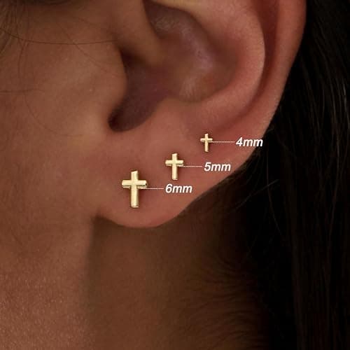 GUOKE 3 Pair Tiny Flat Back Earrings for Women - 14K Gold/White Gold Plated Cute Small Screw Flatback Stud Earring, Everyday Wear thumbnail 2