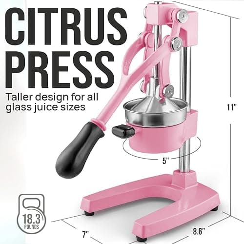 Zulay Kitchen Cast-Iron Orange Juice Squeezer - Heavy-Duty, Easy-to-Clean, Professional Citrus Juicer - Durable Stainless Steel Lemon Squeezer - Sturdy Manual Citrus Press & Orange Squeezer (Pink) thumbnail 2