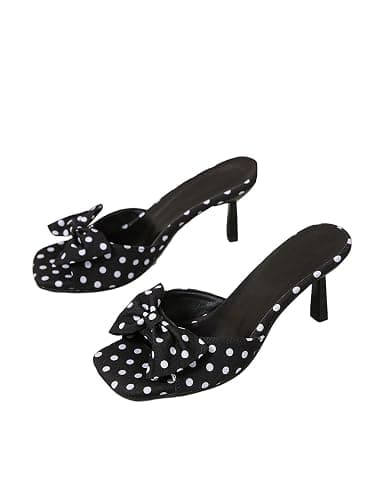 MakeMeChic Women's Polka Dots Bow Knot Heeled Sandals Square Toe Slide Shoes - Image 1