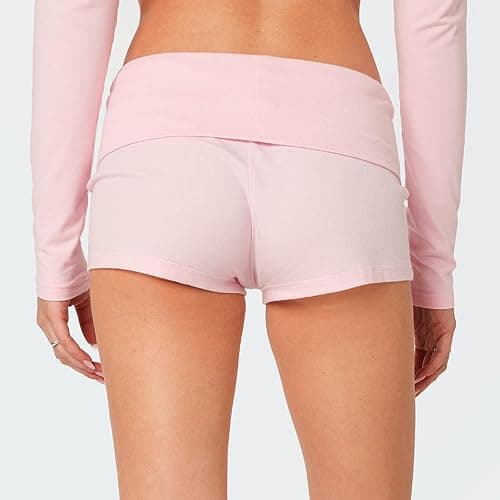 KMBANGI Womens Fold Over Shorts Elastic Waist Y2k Lounge Shorts Foldover Cute Pajama Micro Bottoms Mini Shorts Sleepwear thumbnail 2