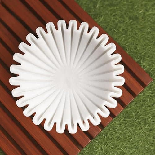 SWADESHI BLESSINGS HandCrafted Marble Ruffle Bowl/Antique Scallop Bowl/Fruit Bowl/Vintage Ring Dish/Decorative Flower Dish/HouseWarming Gift/Wedding Gifts/Urli (8 Inches) - Image 1